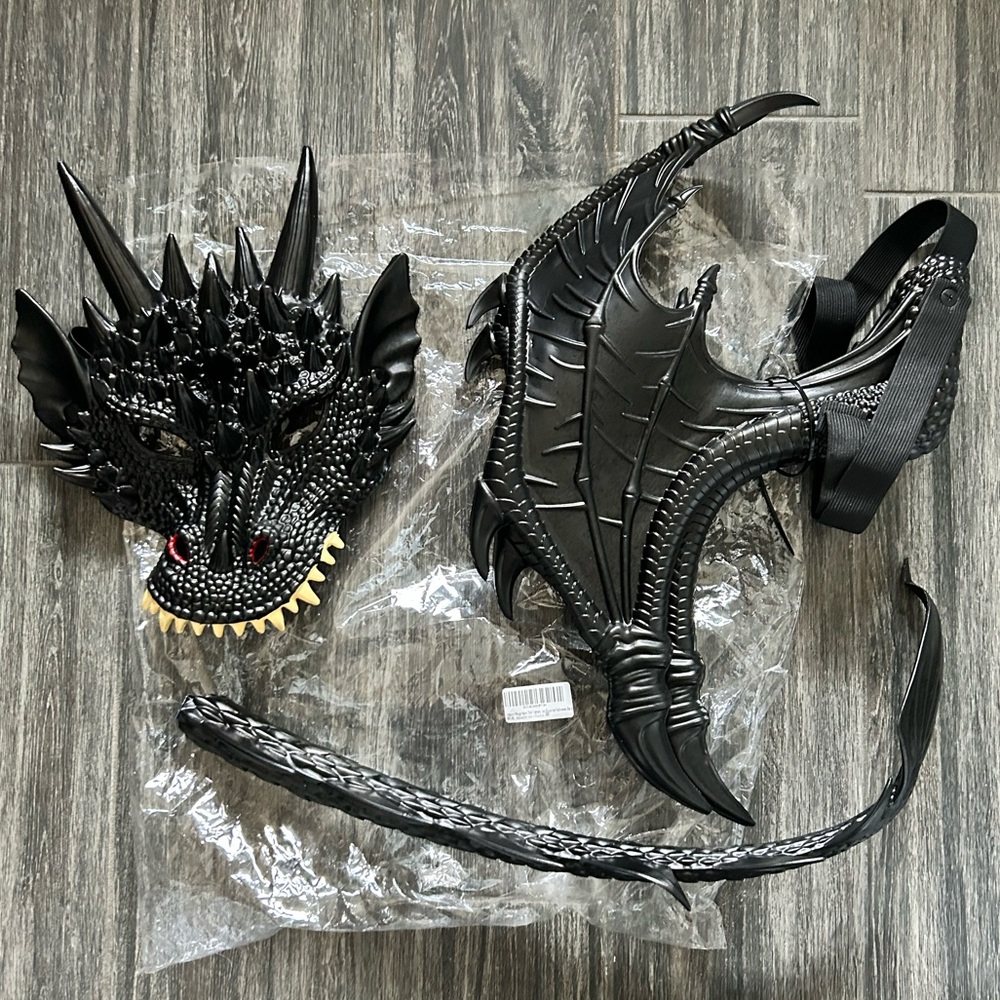 New Black Dragon Costume Set cosplay Halloween adult kids